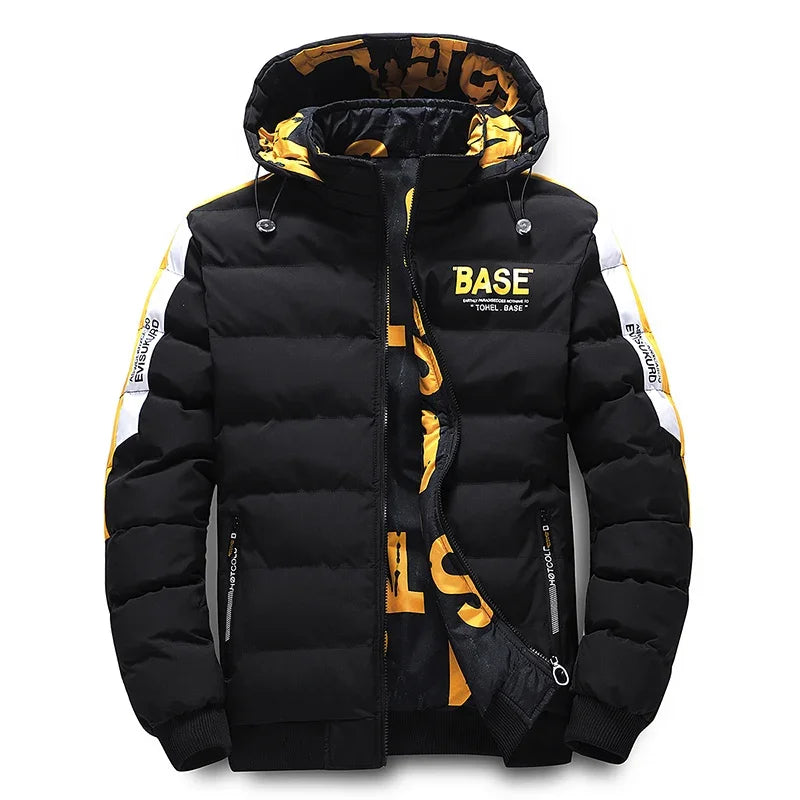 Men Autumn Winter Jacket Brand Warm Comfortable Down Jacket Removable Hat Double Sided Outerwear Men's New Cotton Padded Parkas