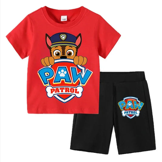 Paw Patrol Kids Set Boys Short Sleeve T-Shirt Top+Shorts 2-Piece Outfits Boys Cartoon Suit 3-8Years Children Clothes For Summer