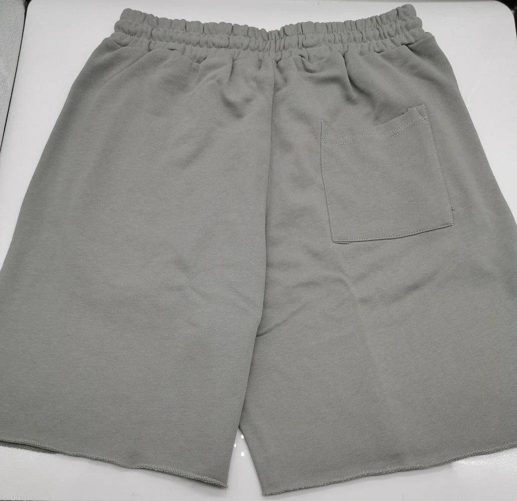 Men Cotton Shorts Thick 380g Bodybuilding Short Sweatpants Fitness Jogger Gym Men Kanye Grey West Shorts Black Zipper Pockets