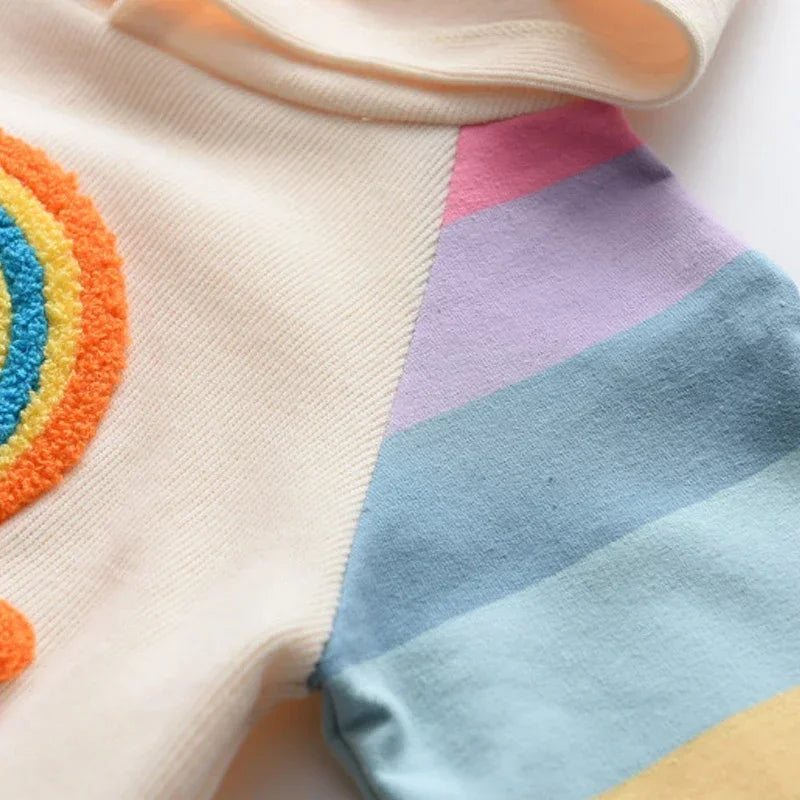 Autumn Rainbow Dress Baby Girls Party Princess Dress Korean Version Long Sleeves Kids Clothes Casual Hooded Sweatshirt Outfits