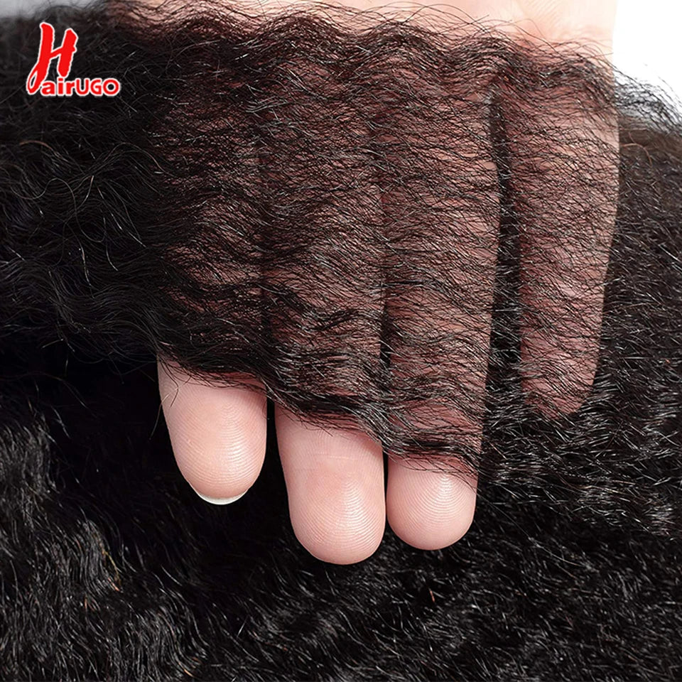 HairUGo Brazilian Kinky Straight 1/3 Bundles Remy Yaki Straight Bundles Human Hair Extensions Natural Color Human Hair Weave