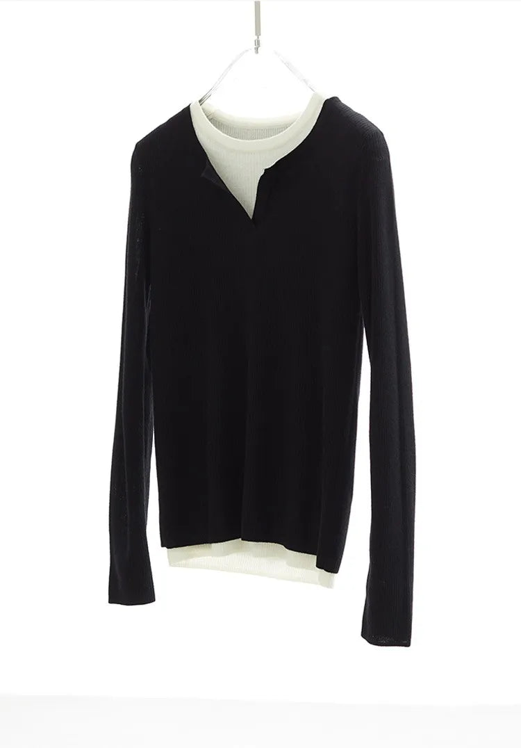 Super Comfortable to Wear~ 2025 Autumn and Winter New Style Faux Two-Piece Knit Sweater for Women, High-End Wool Sweater Top