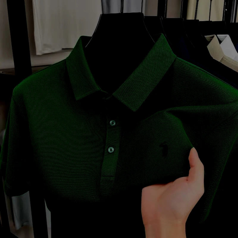 2026 Men's premium summer polo shirt, quick drying, breathable, casual, business fashion, sports, short sleeved, men's clothing