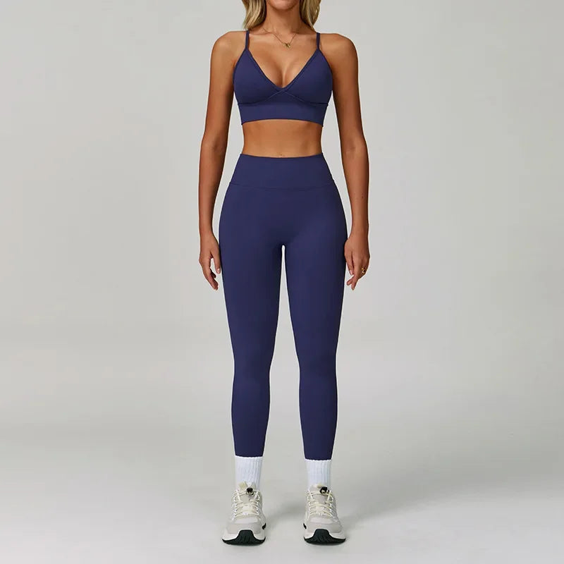 Yoga Set 2PCS Gym Clothes Women Tracksuit Workout Outfits Fitness Set Sportswear High Waist Leggings Sports Bra Athletic Wear
