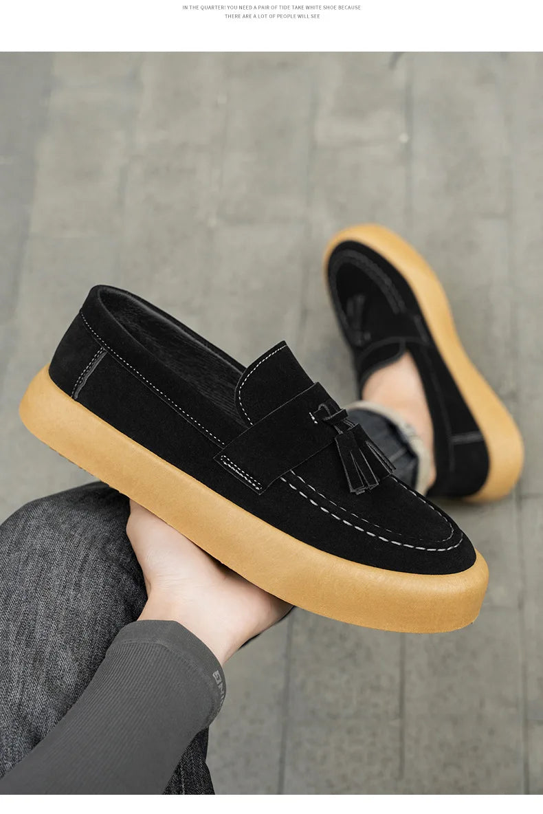 Mens Loafers Tassel Shoes Autumn  Fours Season British Style Fashion Casual Shoes Trendy Platform Anti Slip Vulcanized Shoes