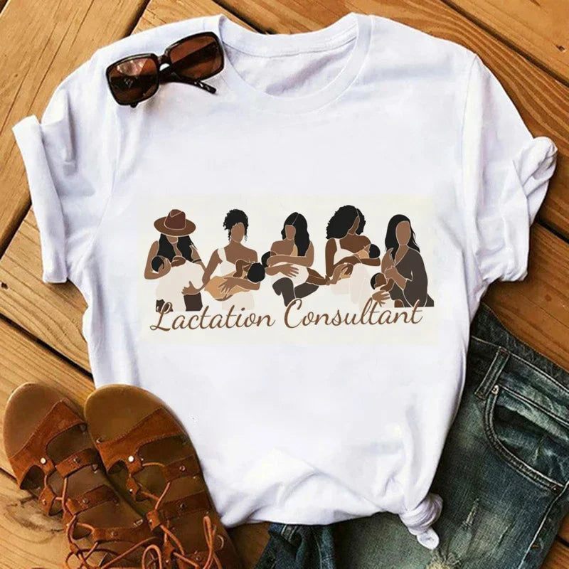 Fashion Print T-shirt Kawaii Melanin T Shirt Women Funny Black African Curly Hair Girl Graphic Tees Aesthetic Tshirt Female