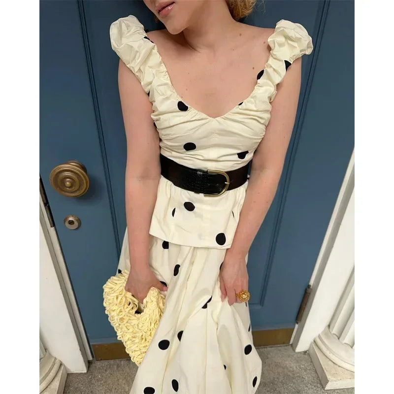 Vintage Polka Dot Backless Tank Tops Sexy Summer Street Chic Slim Deep V Neck Vest Casual Ruffles Sleeveless Tops Woman 2026