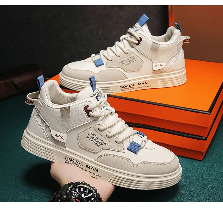 Men's Trend Casual Shoes Leather Shoes White Sneakers Leisure Male Sneakers Non-slip Footwear Men Vulcanized Shoes Size 39-46