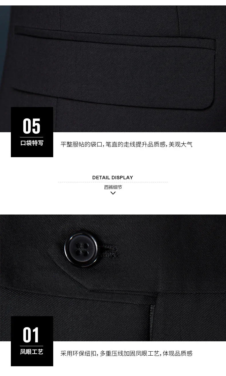 Men's Lapel Black Suit Set Coat Vest Trousers / Business Groomsmen Groom Wedding Dress Fprmal Blazer Pants