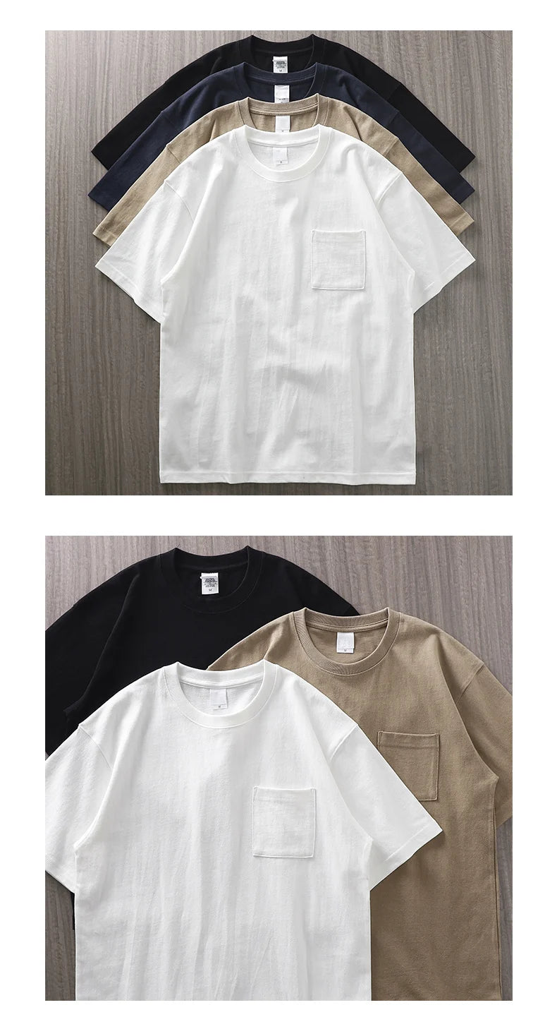 Dukeen 320gsm Heavy Short-Sleeved T-Shirt Men's Summer Vintage Half-Sleeve Pure Cotton Tees White Tops for Unisex