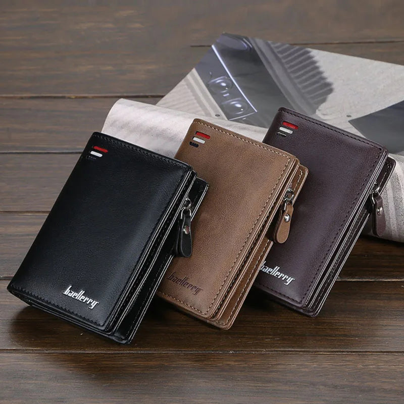 Fashion Men Wallets Zipper Card Holder High Quality Male Purse PU Leather Coin Holder Wallet
