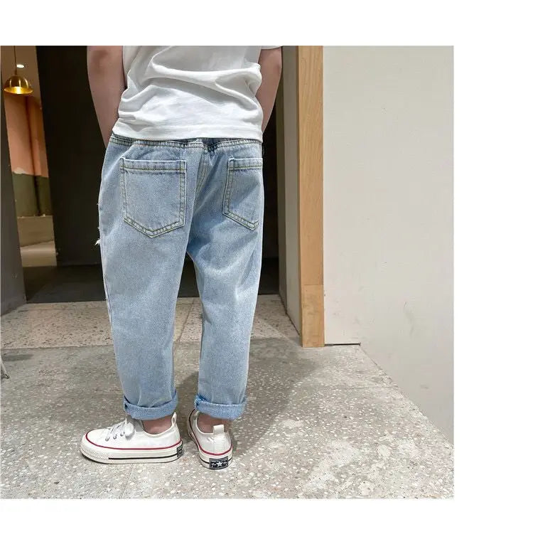 Kids Boys Pants Summer Ripped Jeans New Fashion Children's Baby Loose Casual Jeans Pants Boy and Girl Trousers