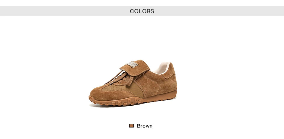 BEAUTODAY Fashion Trainers Women Cow Suede Sneakers Metal Buckle Leather Flats Lace Up Female Casual Shoes Handmade 29897
