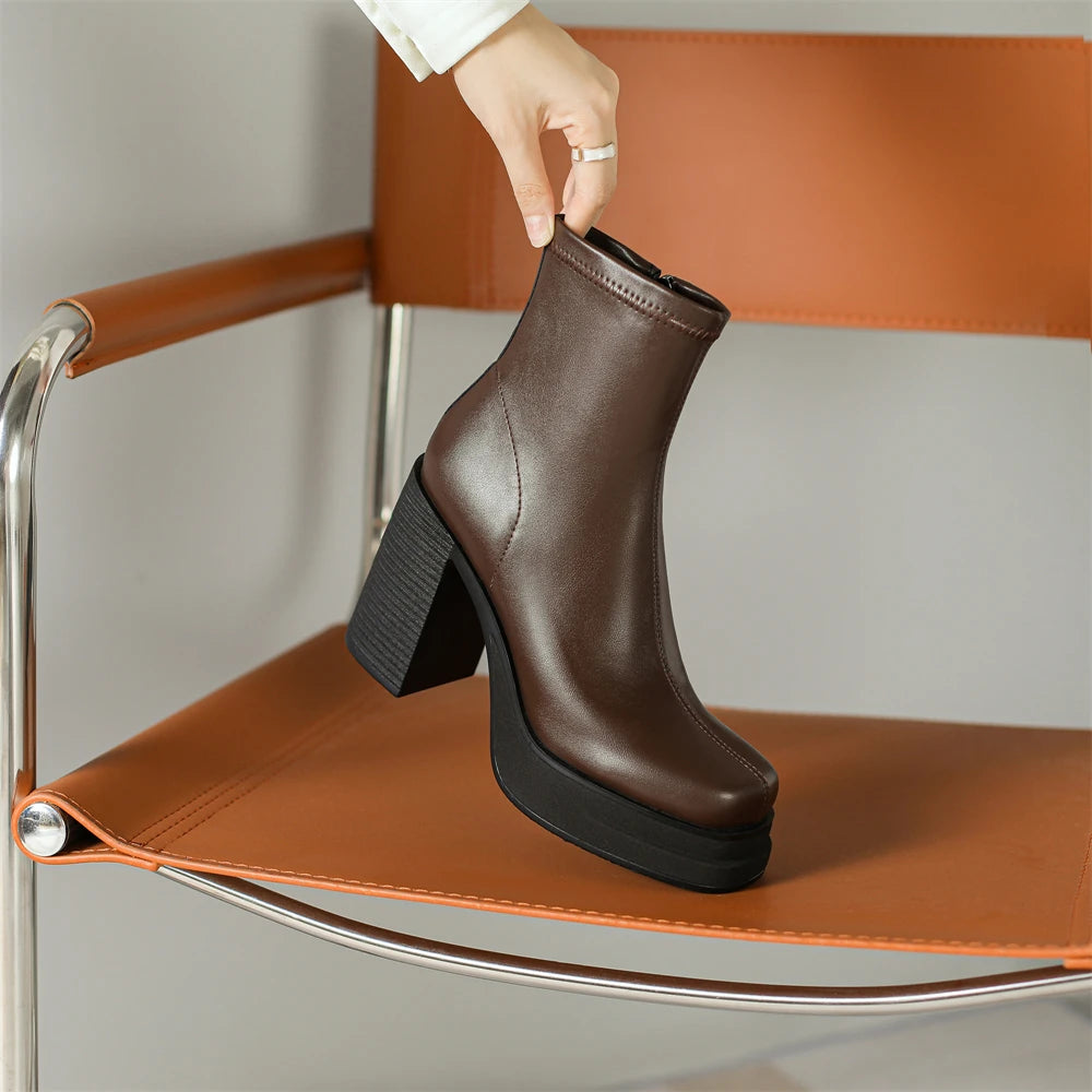 2025 NEW Brand Women Autumn Winter Boots Sexy High Heels Platform Black Brown Side Zip Shoes Woman Ankle Boots Size 33-41