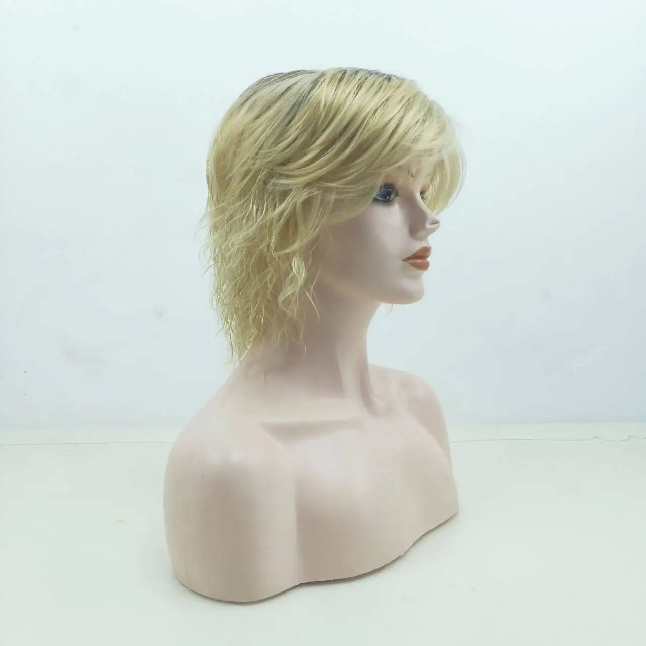 HAIRJOY Synthetic Hair Short Black Blonde Ombre Wigs for Women Synthetic  Wig Curly with Bangs