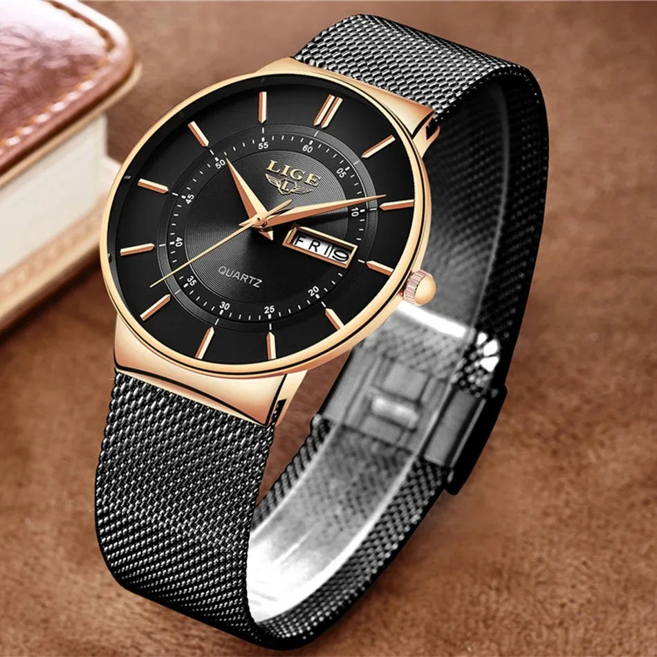 LIGE Fashion Man Watch Waterproof Sport Calendar Quartz Watch Men Top Brand Luxury Steel Strap Men's Watches Relogio Masculino