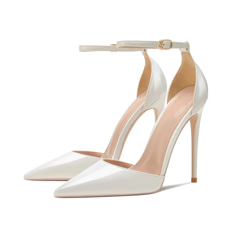 Patent Leather Women Ankle Strap Stiletto Pumps Pointed Toe Sexy High Heel Shoes 8cm 10cm 12cm Customize 33-46 Talon Femme