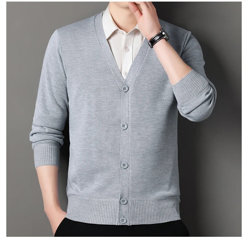 Mens Autumn Clothes Fleece Cardigan Jacket Knitted Sweater Outwear V-neck Fashion Cardigans Warm Men's Top