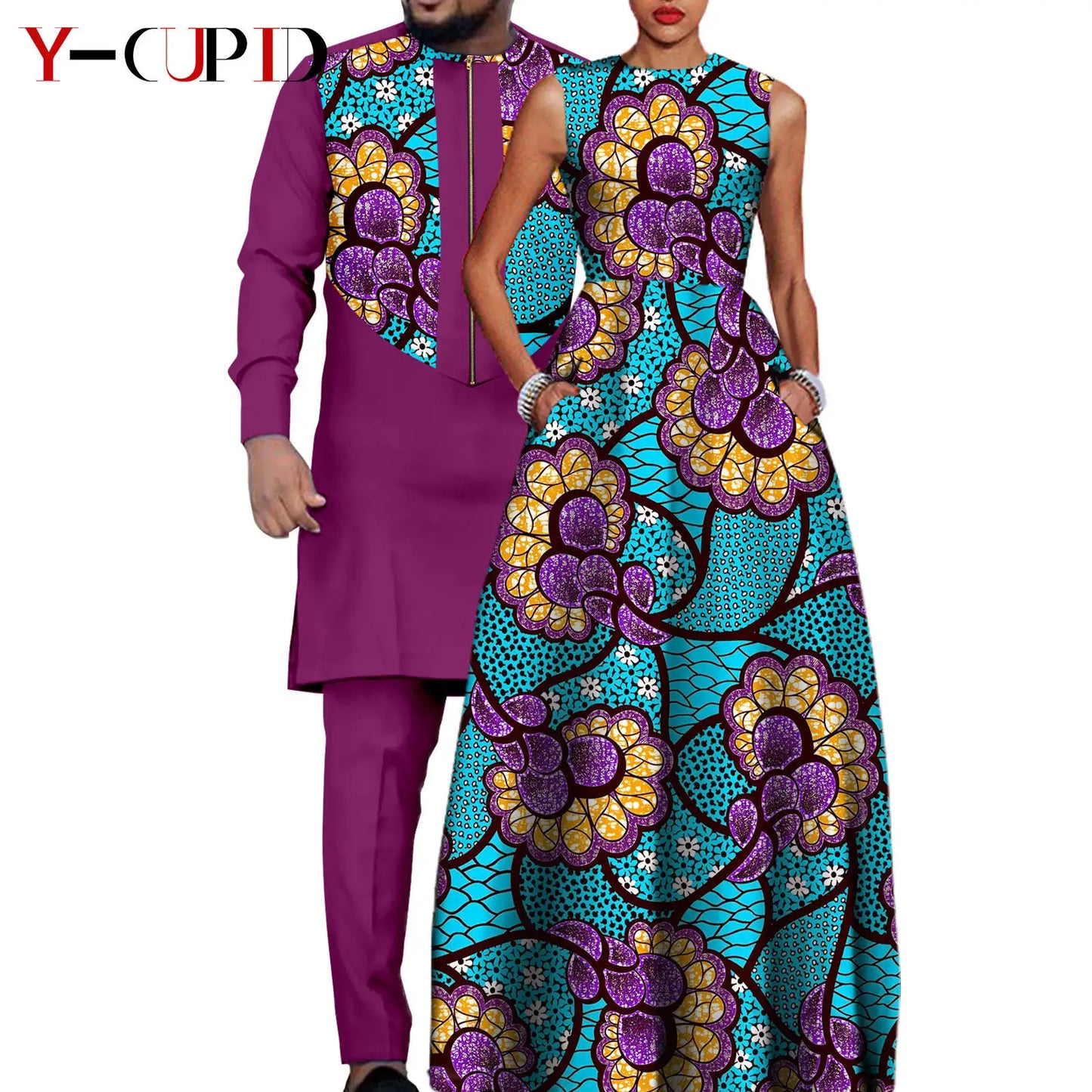 African Dresses for Women Matching Couple Outfits Bazin Riche Men Top and Pant Sets Dashiki Outwear for Party Vestidos Y23C067