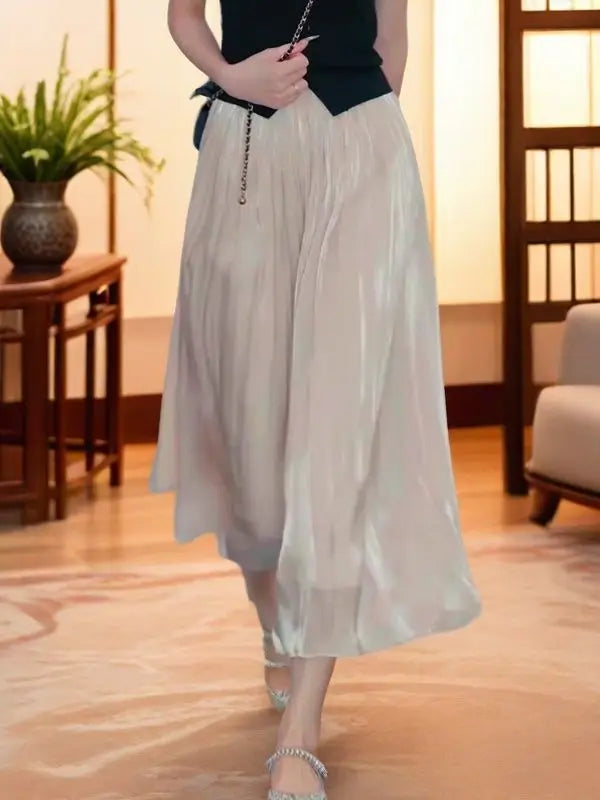 Summer Flowing Ice Silk Wide Leg Pants Women's plus Size Slimming Miniature Eighteen Skirt Pants High Waist Straight Leg Pants