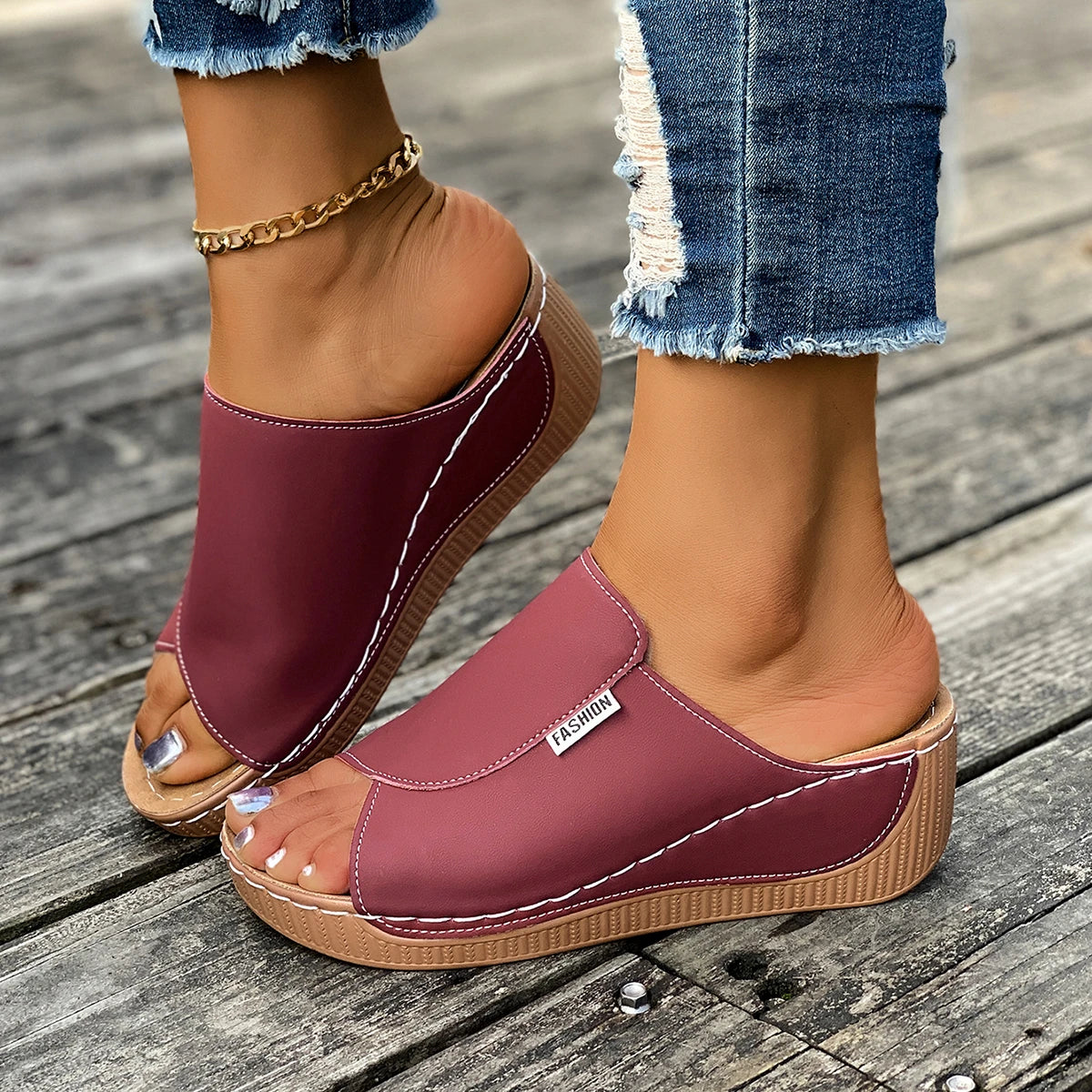 Minimalist Summer Women Sandals Fashion Thick Sole Wedge Heel Platform Slides Slip on Sandals Woman Slippers Female Footwear