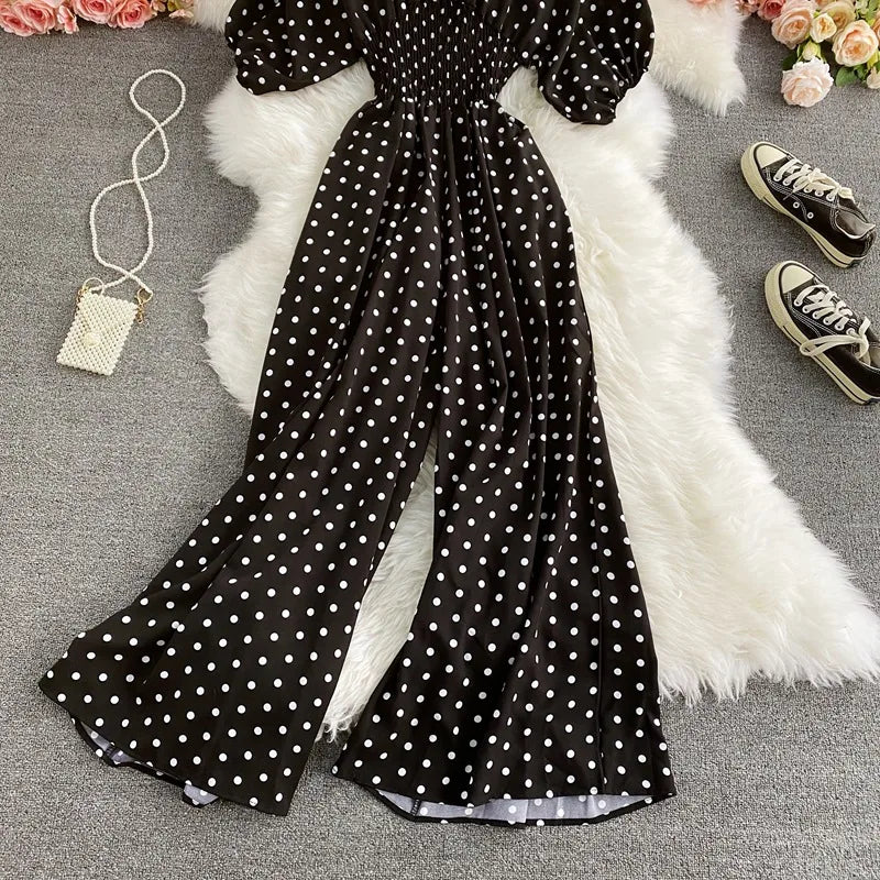 V Neck Sexy Dolman Sleeves Waist Slim Floral Print Jumpsuit Women Wide Leg Trousers Jumpsuit