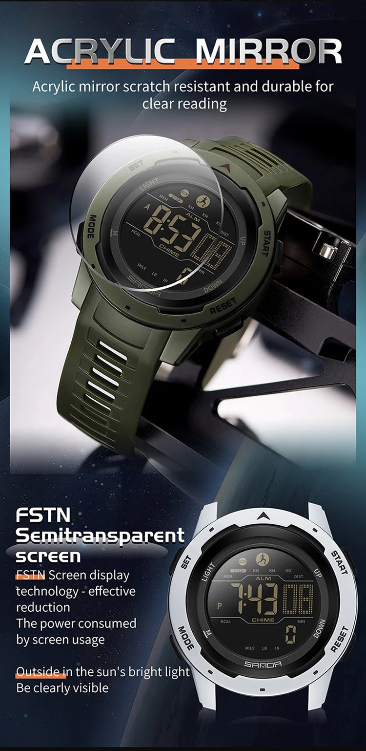 SANDA Brand Men Watches Sports Pedometer Calories 50M Waterproof LED Digital Watch Military Wristwatch Relogio Masculino 2145