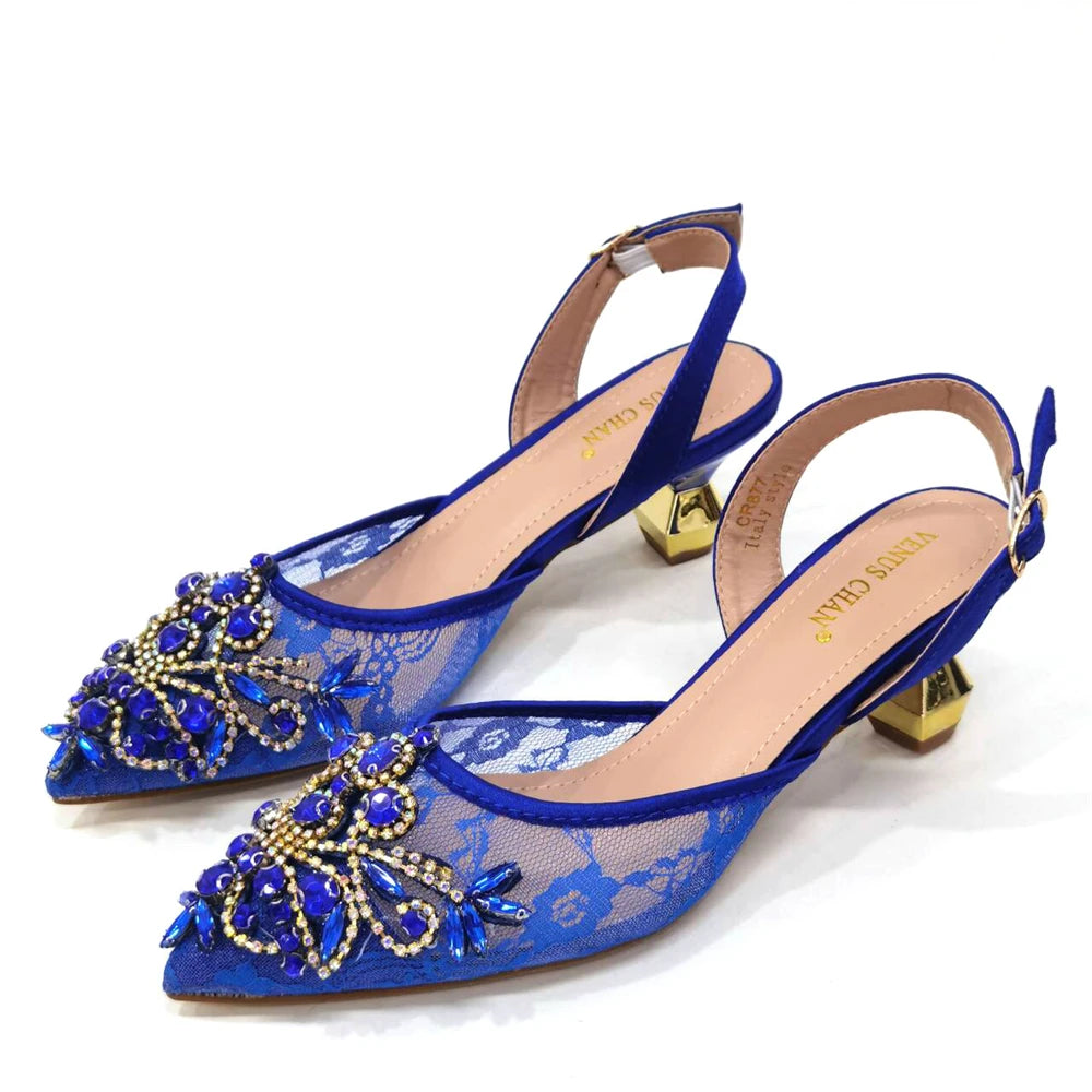 African Fachion Evening Shoes And Matching Bags Italian Design Ladies Diamond Bag High-Heeled Pointed Toe Women's Shoes