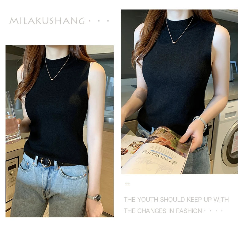 AOSSVIAO 2026 Summer Versatile Knit Sleeveless Tops Women Basic Solid Tank Tops Casual O-neck Slim Thin Tees Female Tops Vest