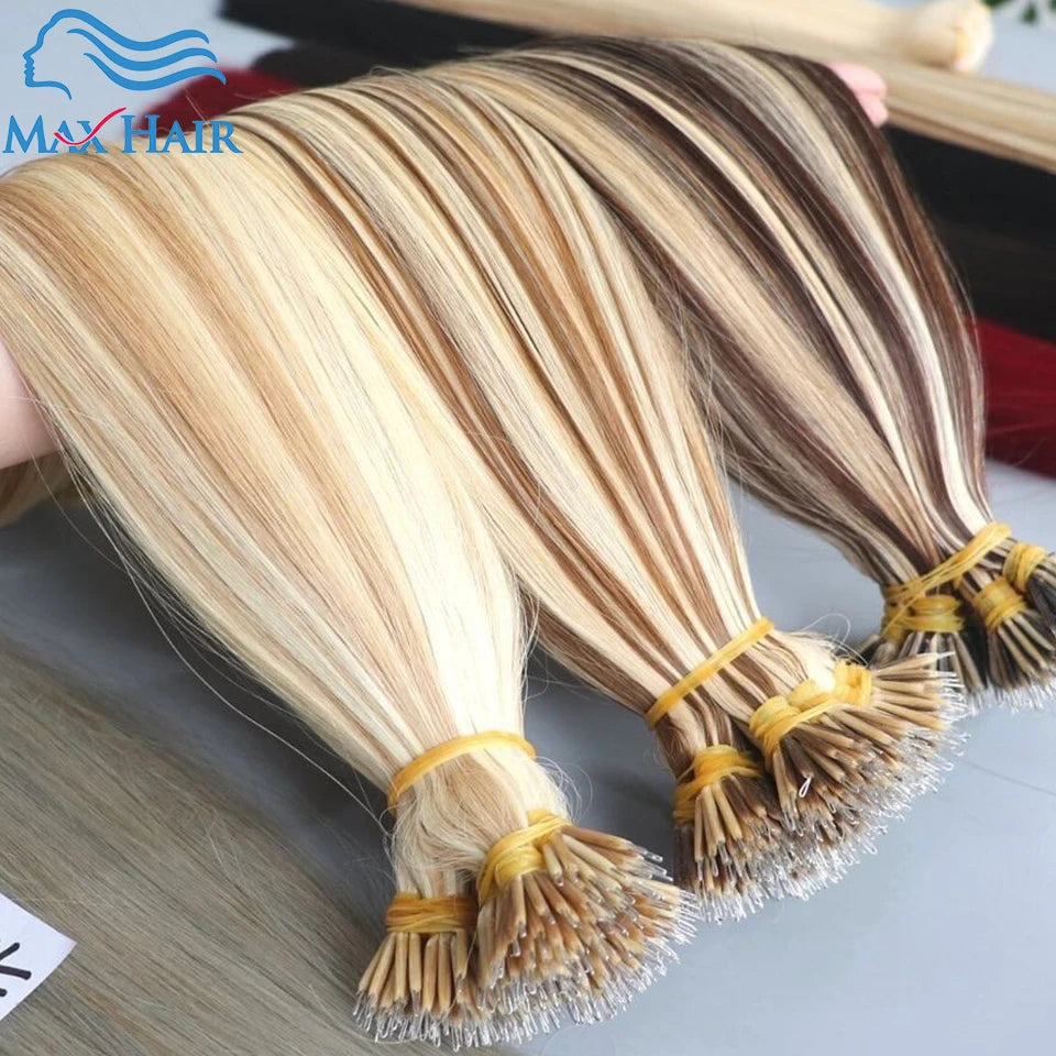 nano rings hair extension real human hair Invisible Mini Silicone Beads Black Brown Blonde Microlink 100% human Hair Extensions