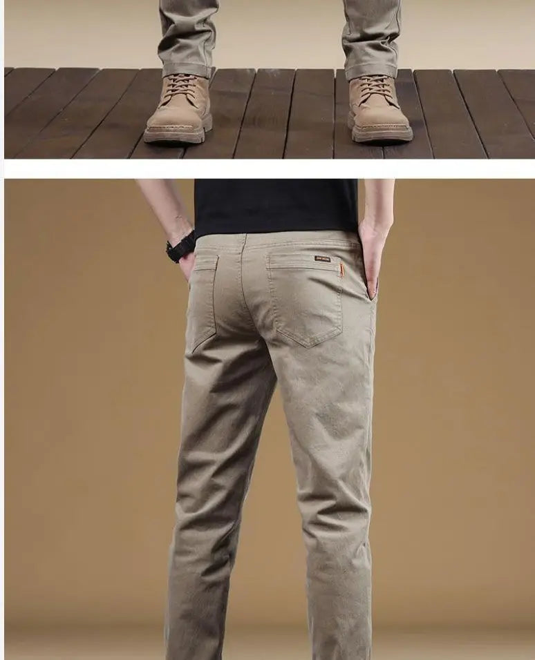 2025 Summer Thin Cotton Men's Casual Pants Trendy Versatile Elastic Light Business Trousers Work Formal Slim Straight Pants