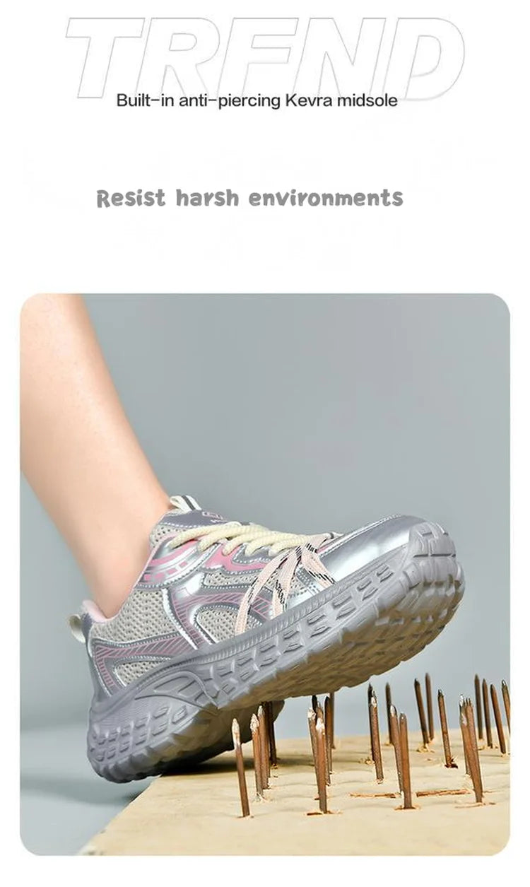 Women tennis work safety Shoes Comfor security shoes woman steel toe Sneakers Lightweigh Breathable Non-Slip summer work boots