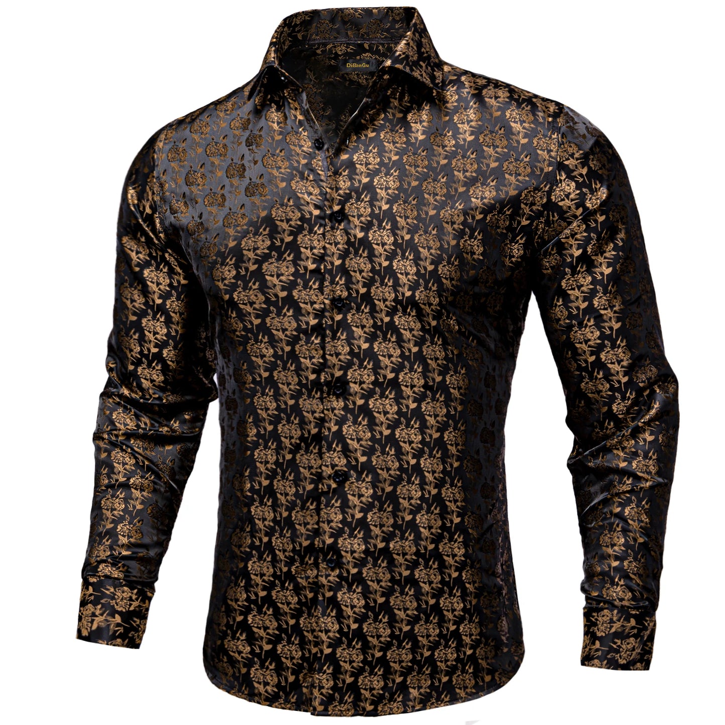 Men's Long Sleeve Black Paisley Silk Dress Shirts Casual Tuxedo Social Shirt Luxury Designer Men Clothing