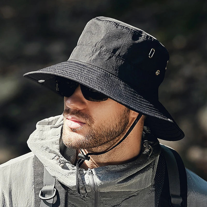 Summer Wide Large Brim Men Fisherman Hat Waterproof UV Protection Sun cap Hiking Fishing Climbing Oversized Safari Bucket Hats BAZAARHUBO