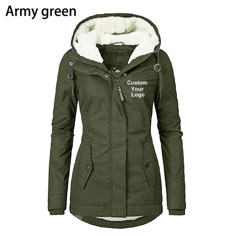 Winter warm coat Women's solid plush thickened jacket Outdoor hiking hooded windproof parka coat