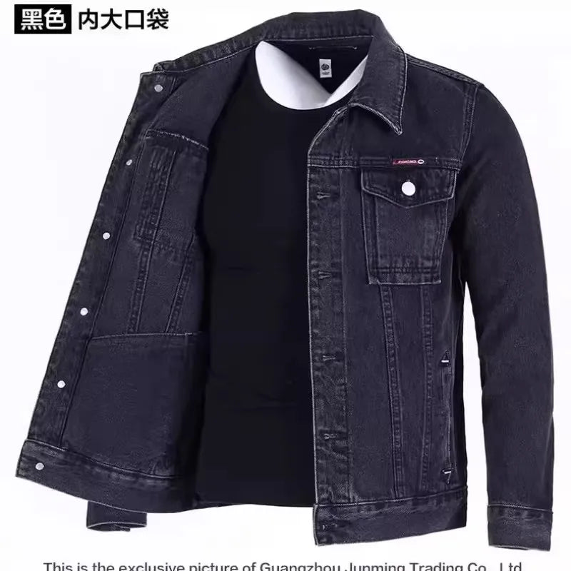 Retro Japanese Style Wearable Long Sleeve Denim Jacket for Men Spring Autumn Loose Casual Classic Collar Dirt Resistant