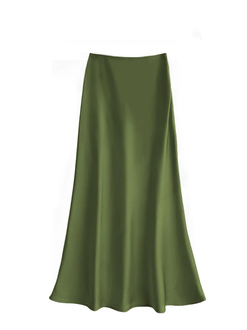 French Style Chic Women's Acetic Acid Satin Flowy High Waist Hip Hugging Skirt for Spring/Summer Fishing Tail Skirt A-line Skirt