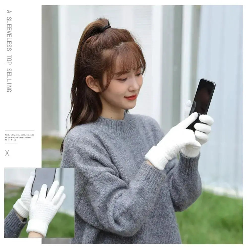 Women Men Warm Winter Touch Screen Gloves Stretch Classical Knit Mittens Wool Full Finger Outdoor Cycling Driving Glove BAZAARHUBO