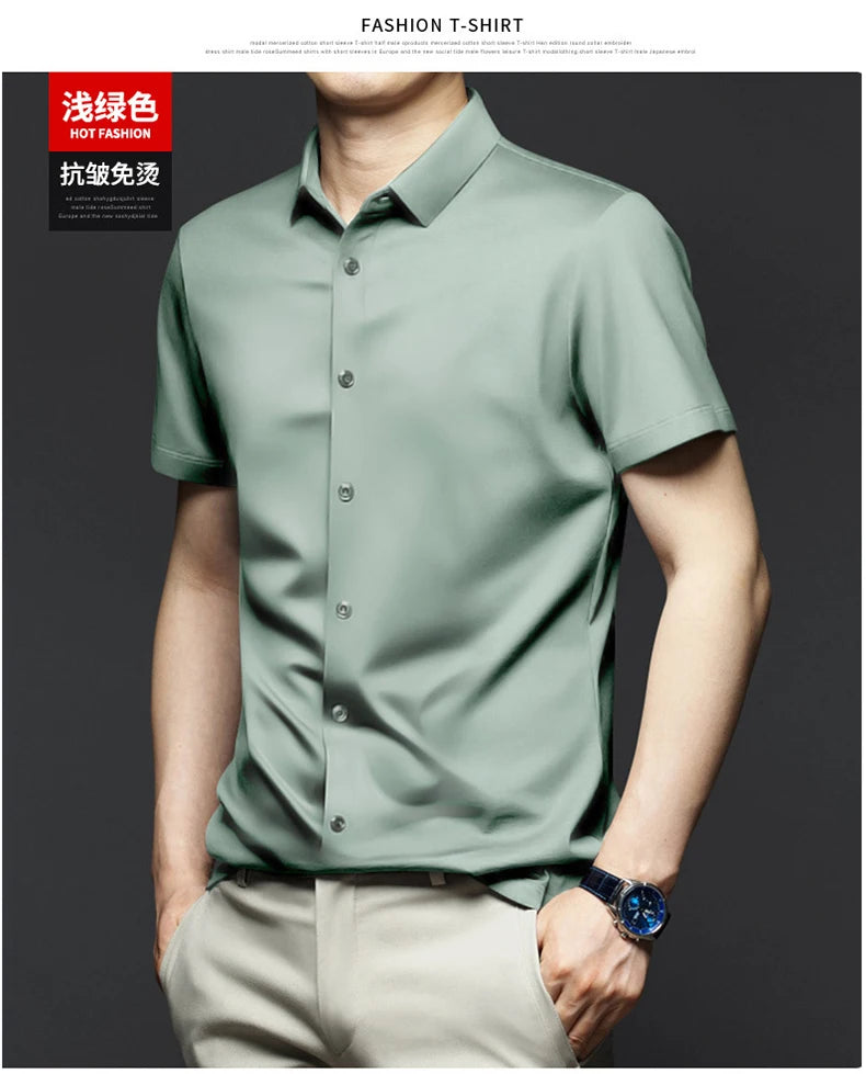 Men's 6XL Large High Quality Formal Shirts Short Sleeve Summer Clothing Non iron Business Casual ice Silk ice Feeling T-Shirts
