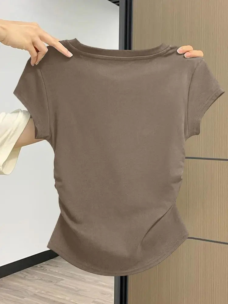 Women Summer Short Sleeve Top Slim Fit Round Neck Tee Breathable Casual