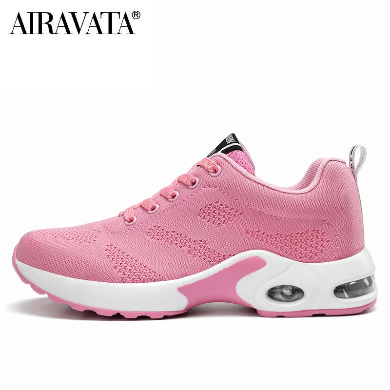 Women's Fashion Air Cushion Sports Running Flat Soft Bottom Sneaker Mesh Breathable Casual Shoes