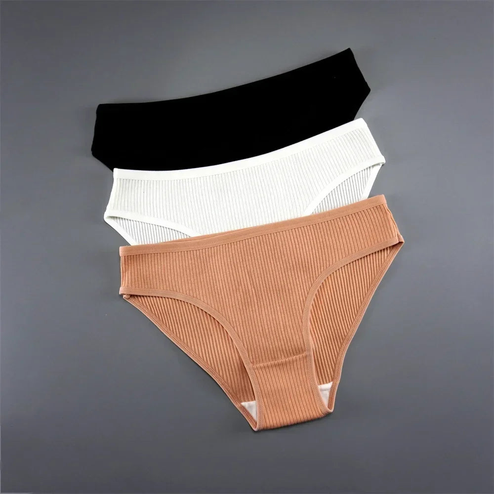 UNWE 3PCS/Pack Ribbed Cotton Seamless Panties for Women Briefs Pack Comfortable Ladies Underwear Sets