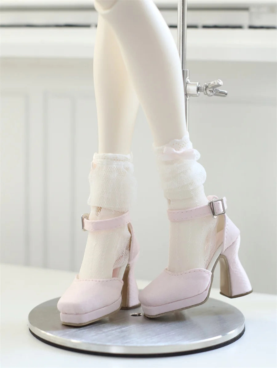 BJD Doll Shoes Toys GL/DFH 1/4 Girls High Heels Square Toe Pink White Black Soft Silk Elegant Glossy Leather Doll Accessories