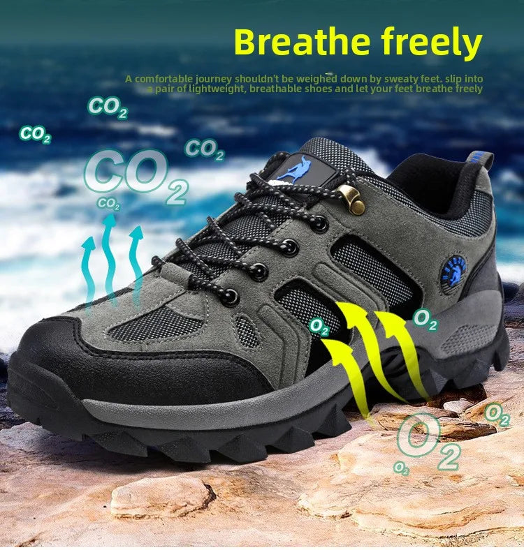 Men's Outdoor Climbing Shoes Breathable Waterproof Sports Hiking Shoes Rubber Outsole Low Cut Lace up Casual Shoes