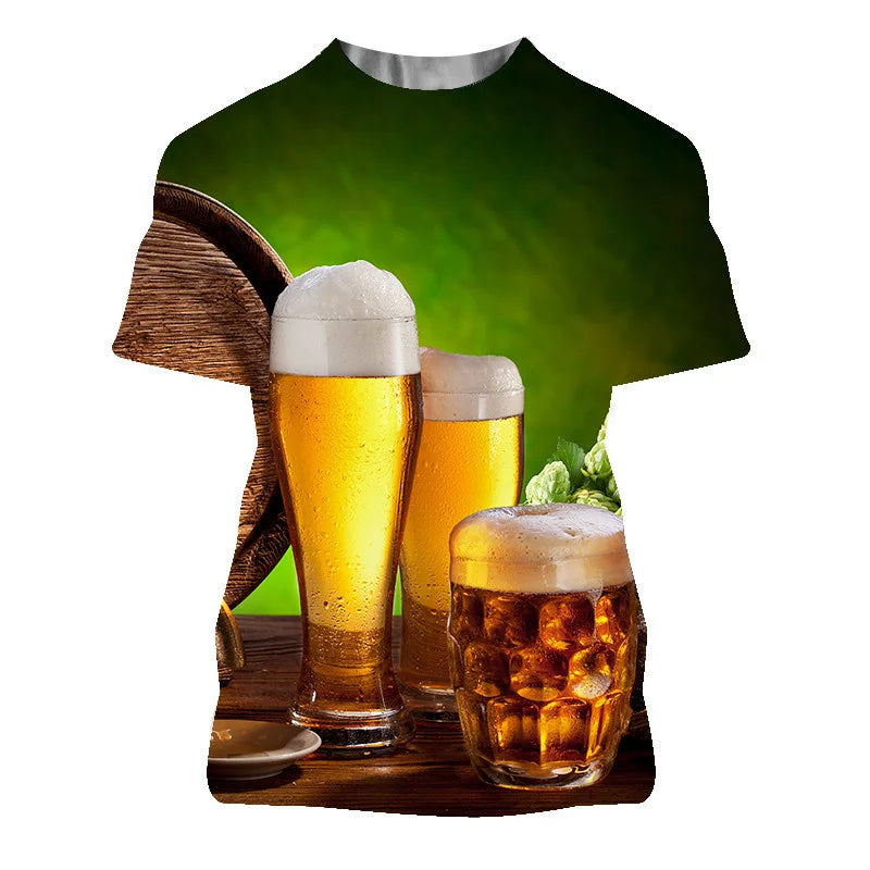 3D Printed Beer Graphic T Shirt for Men Clothing Summer Casual Women Oversized T-shirts Funny Kids O Neck Short Sleeve ropa Tops