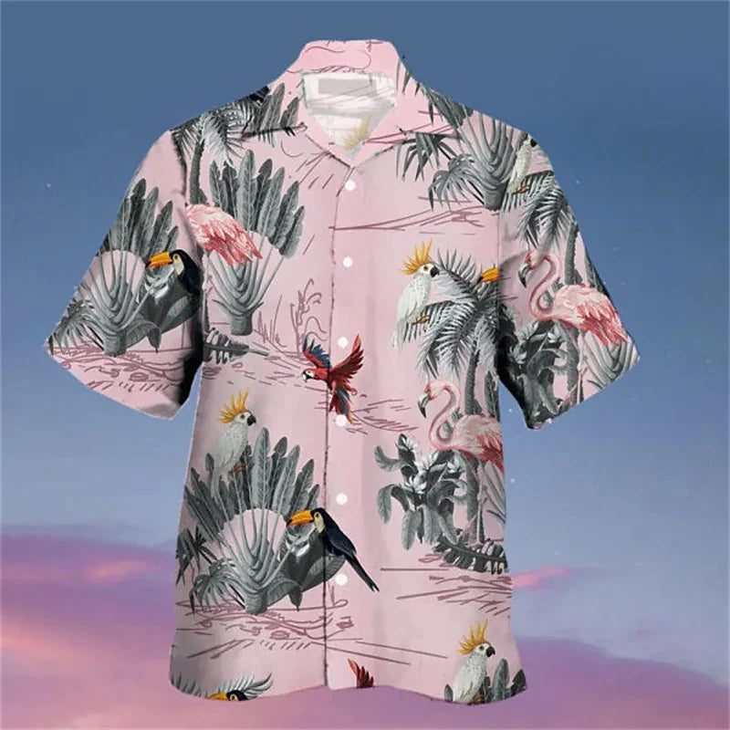 Summer Floral Parrot 3d Print Shirt Men Women Fashion Shirts Single-Breasted Short Sleeve Hawaiian Shirts Blouse Men's Clothing
