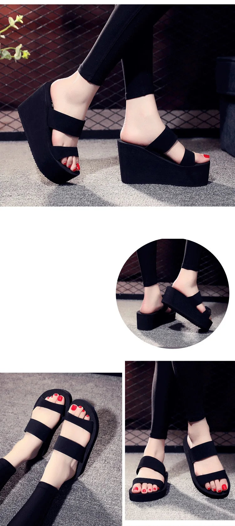 Summer New Fashion Leisure Super High Heels Wedges Chunky Sole Platform Cutout Peep Toe Women Gladiator Slippers Ladies Beach Sh