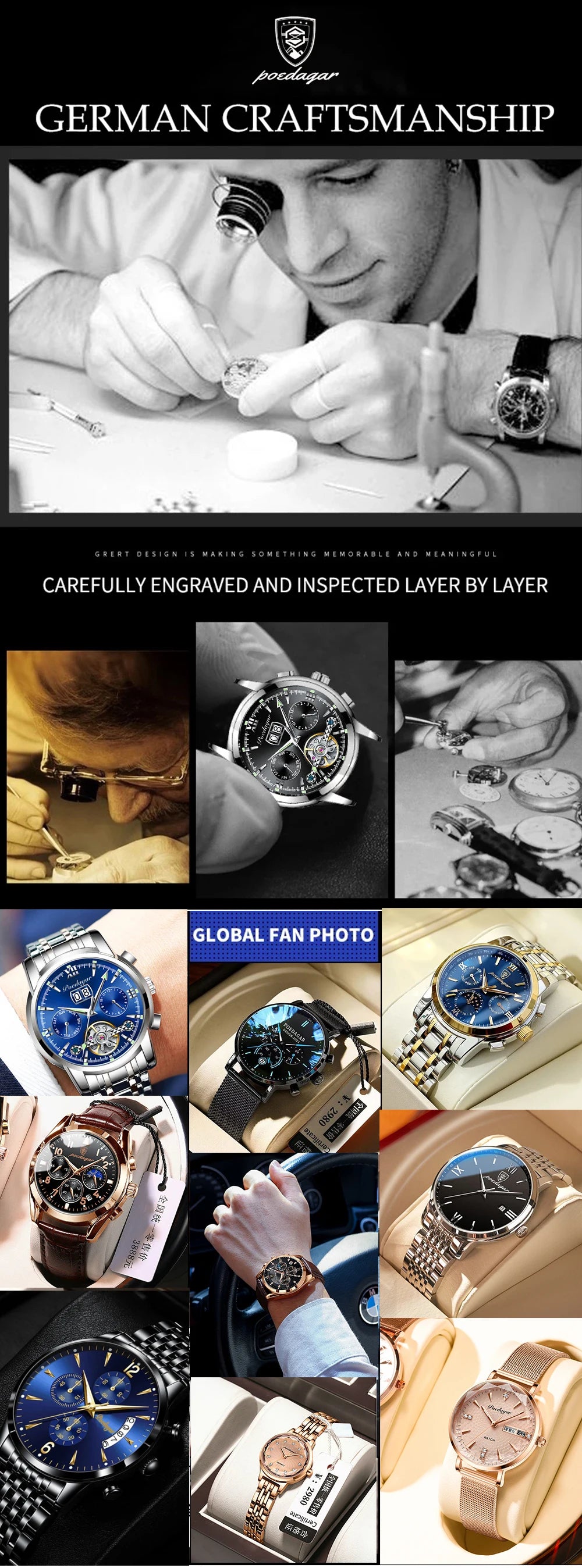 POEDAGAR Luxury Watch For Men High Quality Luminous Waterproof Chronograph Men's Watch Stainless Steel Men Quartz Watches Reloj