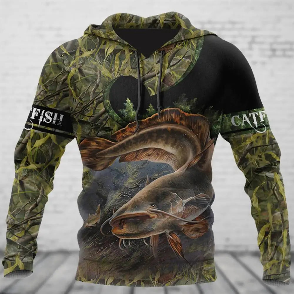 New Men's Clothing Outdoor Fishing Sweatshirt 3D Print Oversized Pattern Trim Street Funny Pullover Top