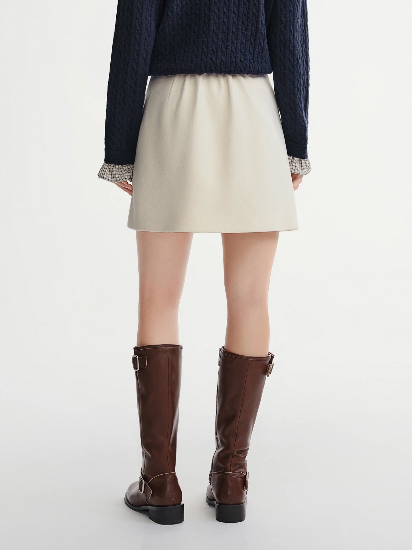 DUSHU Classic Elastic Waist Skirt For Women Winter Office Solid Color College